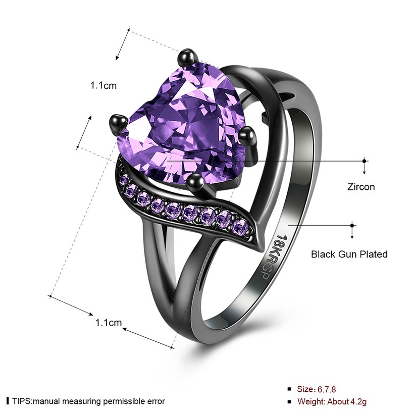 Wholesale Trendy New Brand Female Rings With Big purple Crystal Zircon Love Jewelry Vintage 14KT Black Gold Wedding party Rings For Women TGCZR150 0