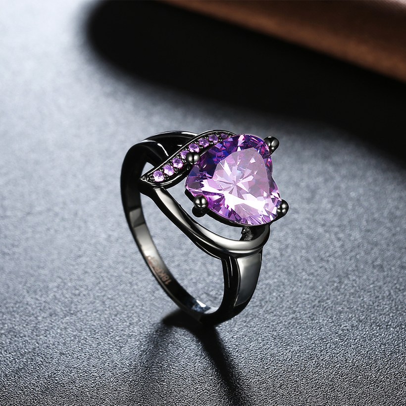 Wholesale Trendy New Brand Female Rings With Big purple Crystal Zircon Love Jewelry Vintage 14KT Black Gold Wedding party Rings For Women TGCZR150 2