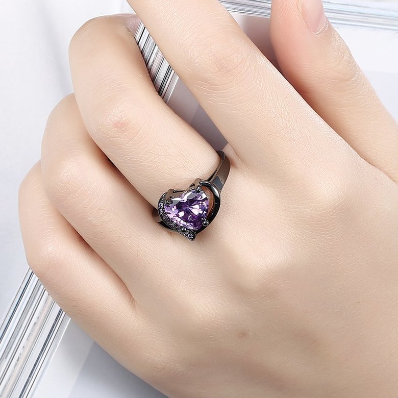 Wholesale Trendy New Brand Female Rings With Big purple Crystal Zircon Love Jewelry Vintage 14KT Black Gold Wedding party Rings For Women TGCZR150 4