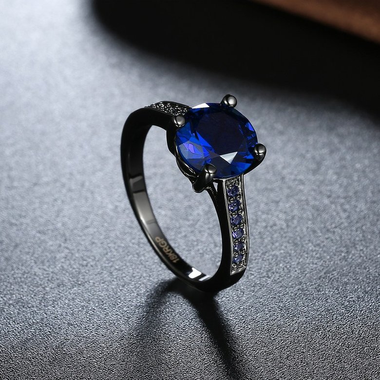 Wholesale Trendy New Brand Female Rings With Big round blue Crystal Zircon Jewelry Vintage 14KT Black Gold Wedding party Rings For Women  TGCZR152 2