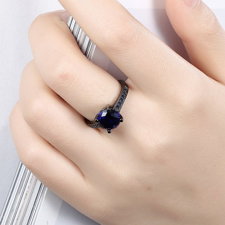 Wholesale Trendy New Brand Female Rings With Big round blue Crystal Zircon Jewelry Vintage 14KT Black Gold Wedding party Rings For Women  TGCZR152 4