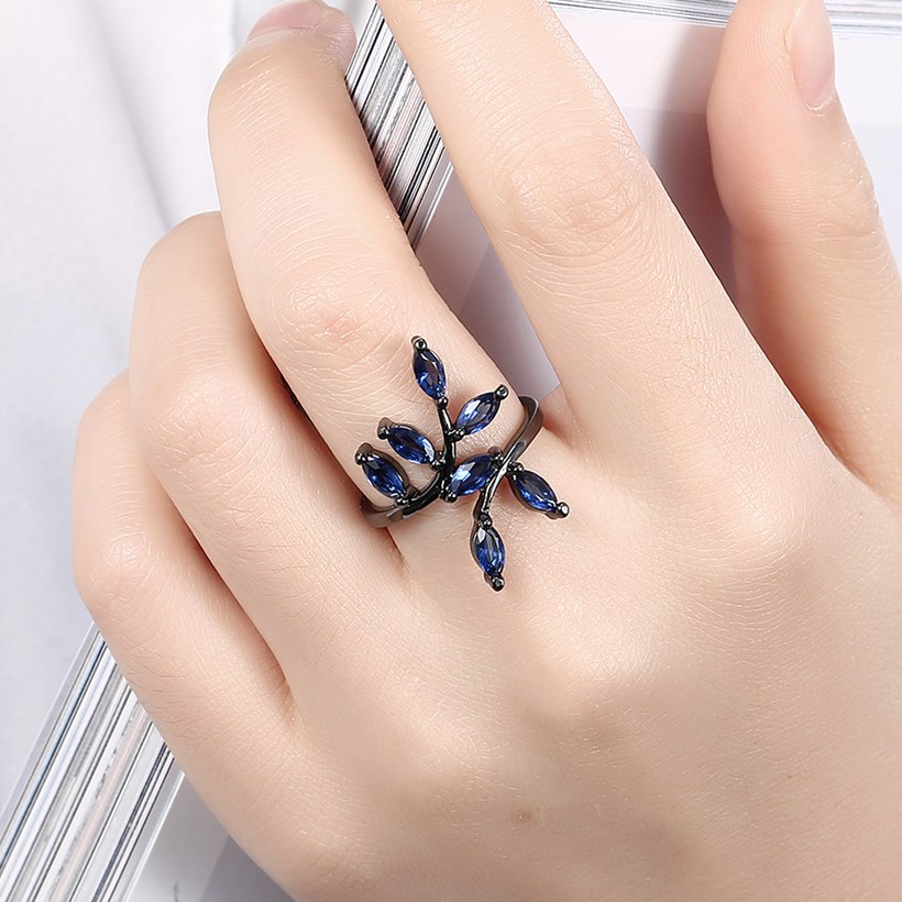 Wholesale Unique Mystery Female rings with  branch shape blue zircon Ring Fashion 14KT Black Gold Jewelry Bohemian Vintage Wedding Rings  TGCZR160 4