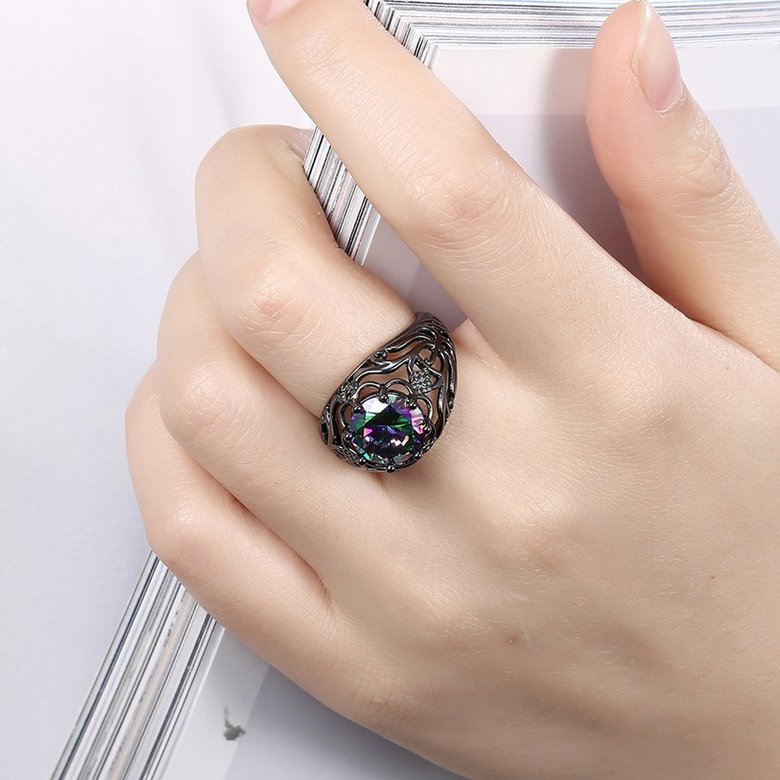 Wholesale Female Rainbow Ring Blue Crystal Zircon Rings Black Filled Jewelry Vintage Wedding Rings For Women Best Friend Gifts TGCZR212 4