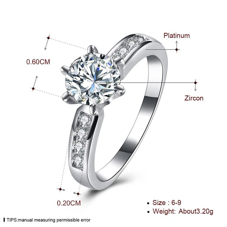 Wholesale Romantic Platinum Round White Cubic Zircon Ring for Women Simple Style Ring Engagement Wedding Gift  TGCZR262 0