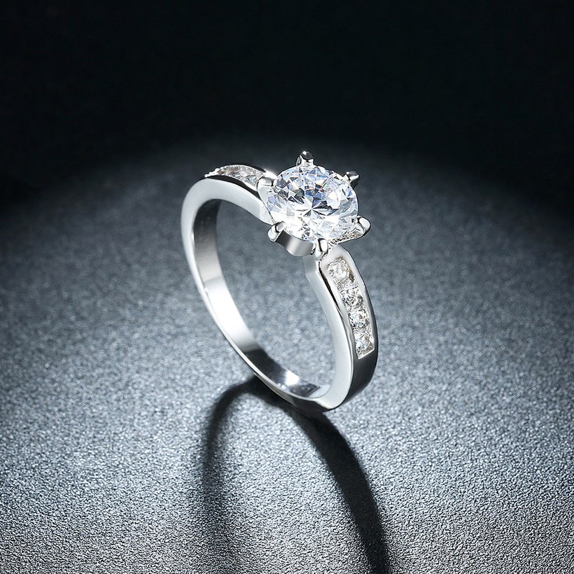 Wholesale Romantic Platinum Round White Cubic Zircon Ring for Women Simple Style Ring Engagement Wedding Gift  TGCZR262 1