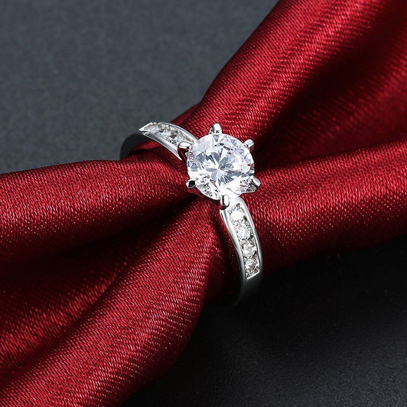 Wholesale Romantic Platinum Round White Cubic Zircon Ring for Women Simple Style Ring Engagement Wedding Gift  TGCZR262 3