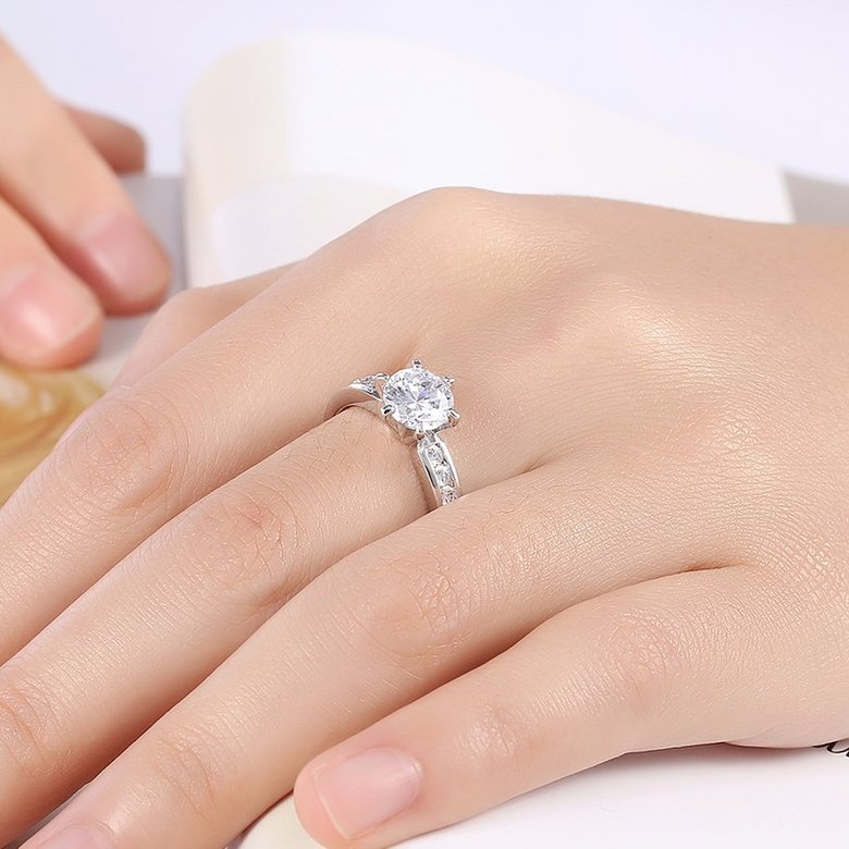 Wholesale Romantic Platinum Round White Cubic Zircon Ring for Women Simple Style Ring Engagement Wedding Gift  TGCZR262 4