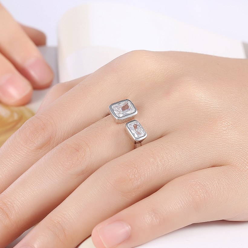 Wholesale Romantic Platinum Ring For Women With white square Dazzling Crystal Cubic Zircon Stone Engagement Rings TGCZR311 4
