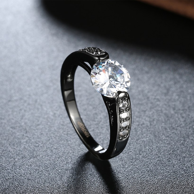 Wholesale Vintage Black Gold Filled round white Zircon Rings for Women Wedding Fashion Jewelry Engagement Ring TGCZR105 2