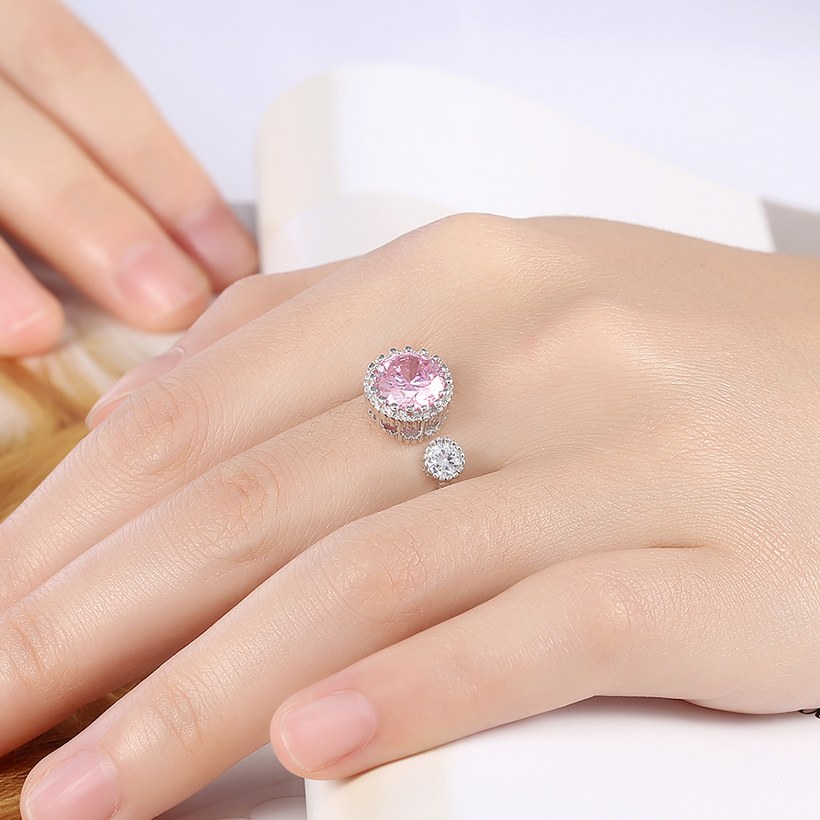 Wholesale New Arrival European Romantic Platinum Pink Zircon Crystal Women Ring  Fashion Wedding party jewelry TGCZR093 4