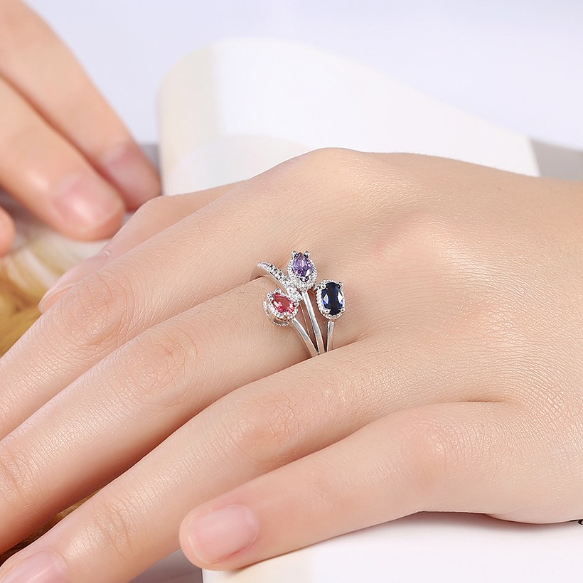 Wholesale Fashion Romantic Platinum Ring Trendy three color Water Drop Oval CZ rings for Party Wedding Gift TGCZR100 4