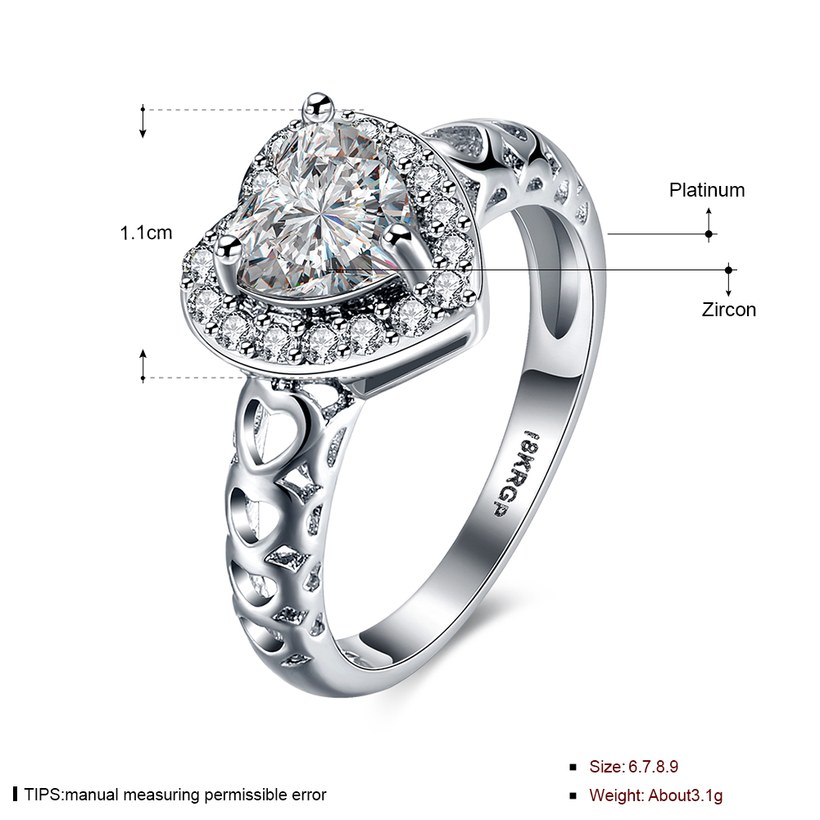 Wholesale Romantic Platinum heart shape White CZ Ring For Women Setting Elegant wedding Valentine's Day Gift For Women Hot Selling TGCZR023 1
