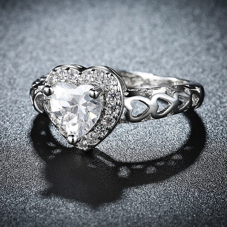 Wholesale Romantic Platinum heart shape White CZ Ring For Women Setting Elegant wedding Valentine's Day Gift For Women Hot Selling TGCZR023 2