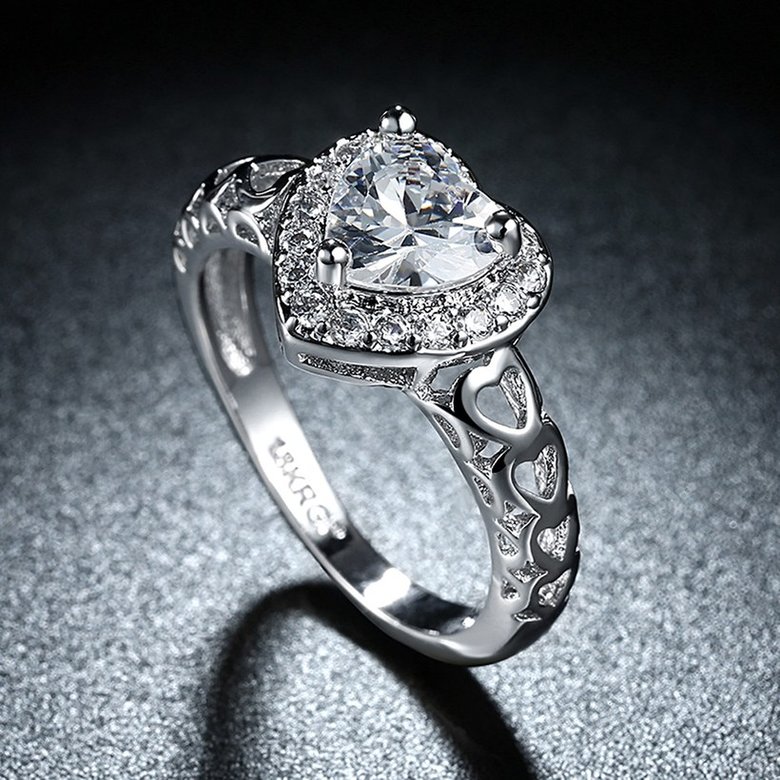 Wholesale Romantic Platinum heart shape White CZ Ring For Women Setting Elegant wedding Valentine's Day Gift For Women Hot Selling TGCZR023 3