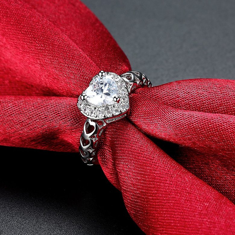 Wholesale Romantic Platinum heart shape White CZ Ring For Women Setting Elegant wedding Valentine's Day Gift For Women Hot Selling TGCZR023 4