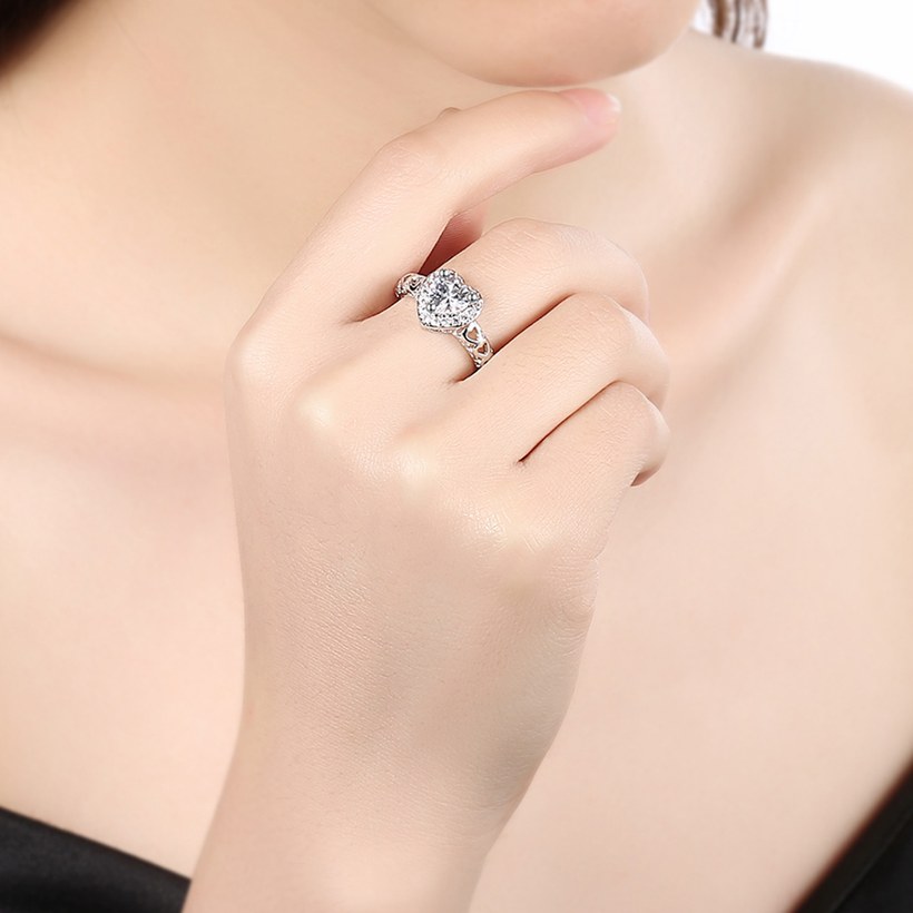 Wholesale Romantic Platinum heart shape White CZ Ring For Women Setting Elegant wedding Valentine's Day Gift For Women Hot Selling TGCZR023 5