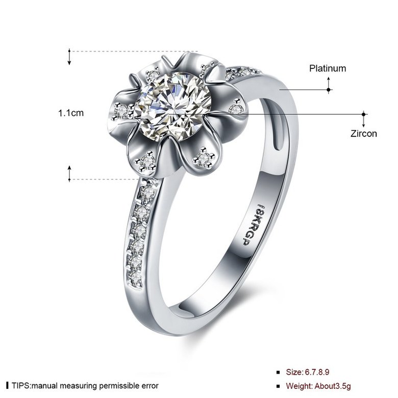 Wholesale Romantic fashion hot sell jewelry from China super shiny flower zircon platinum wedding party rings for women gift TGCZR439 1