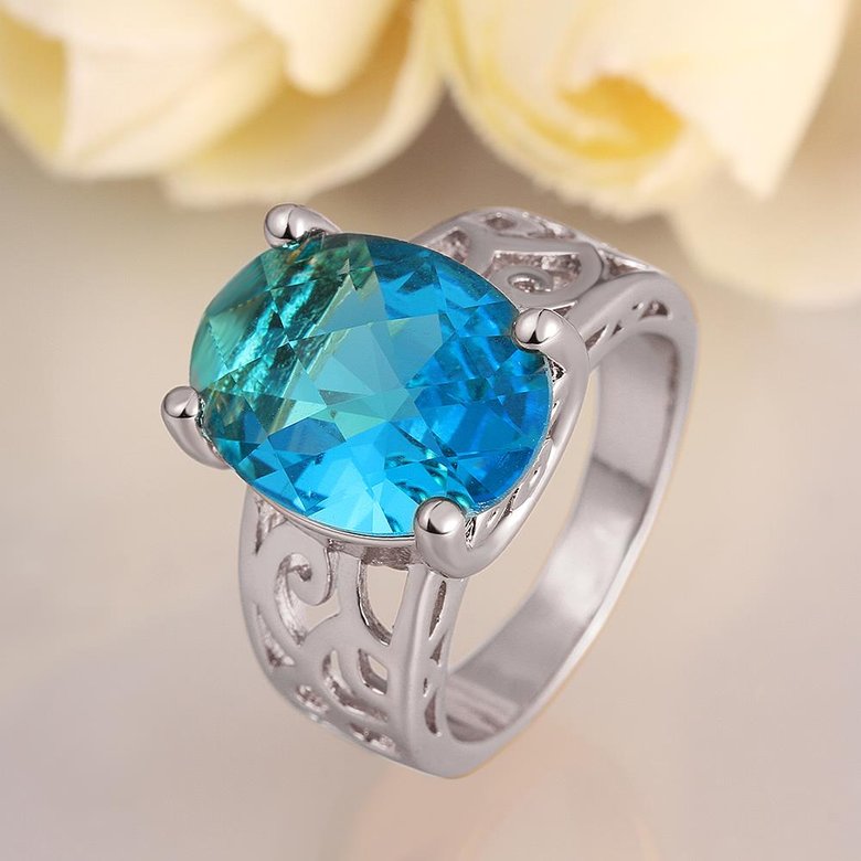 Wholesale Classic Platinum Ring Oval blue Zircon Women Ring Gorgeous Wedding Anniversary Birthday Gift for Wife/Mother/Grandmother TGCZR340 0