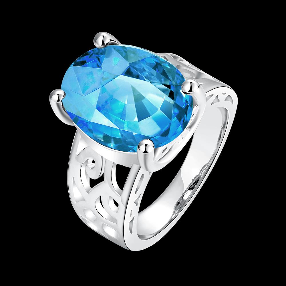 Wholesale Classic Platinum Ring Oval blue Zircon Women Ring Gorgeous Wedding Anniversary Birthday Gift for Wife/Mother/Grandmother TGCZR340 5