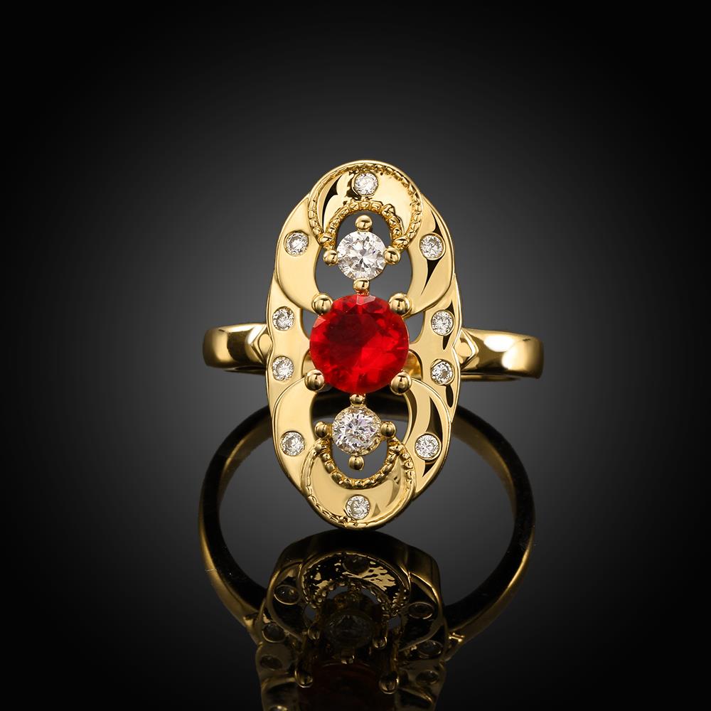 Wholesale Vintage Big Hollow Flower Rings 24K Yellow Gold red Color oval Zircon Rings For Women wedding party Jewelry TGCZR434 0
