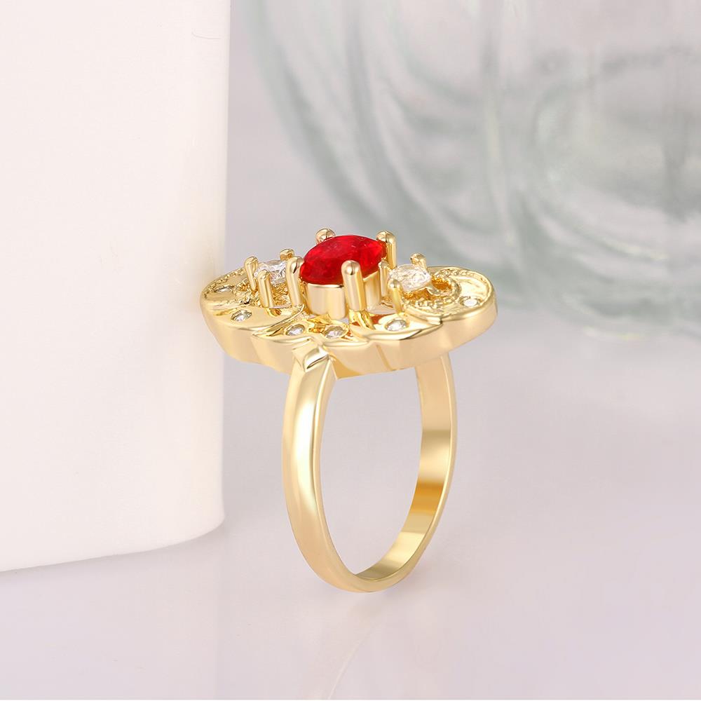 Wholesale Vintage Big Hollow Flower Rings 24K Yellow Gold red Color oval Zircon Rings For Women wedding party Jewelry TGCZR434 1