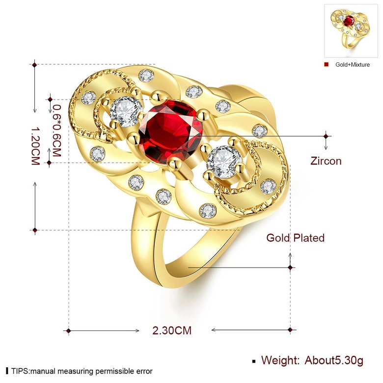 Wholesale Vintage Big Hollow Flower Rings 24K Yellow Gold red Color oval Zircon Rings For Women wedding party Jewelry TGCZR434 4