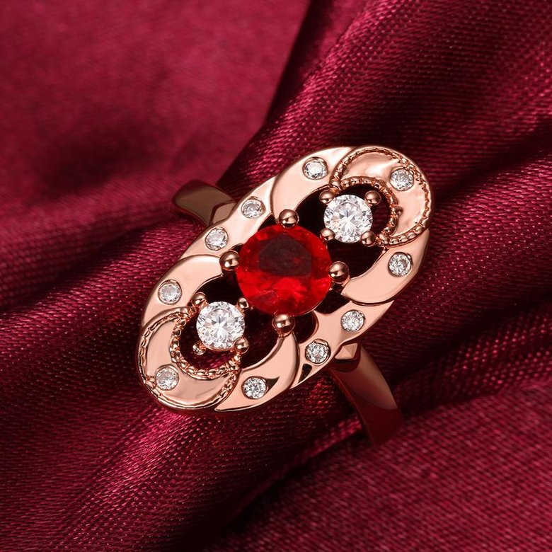 Wholesale Vintage Big Hollow Flower Rings rose Gold red Color oval Zircon Rings For Women wedding party Jewelry TGCZR436 3