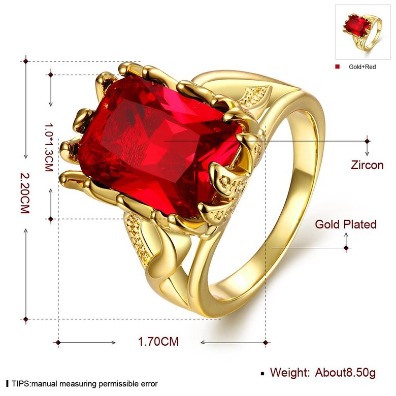 Wholesale wedding rings Classic 24K Gold Plated red Cubic Zirconia Luxury Ladies Party engagement jewelry Best Mother's Gift TGCZR053 0