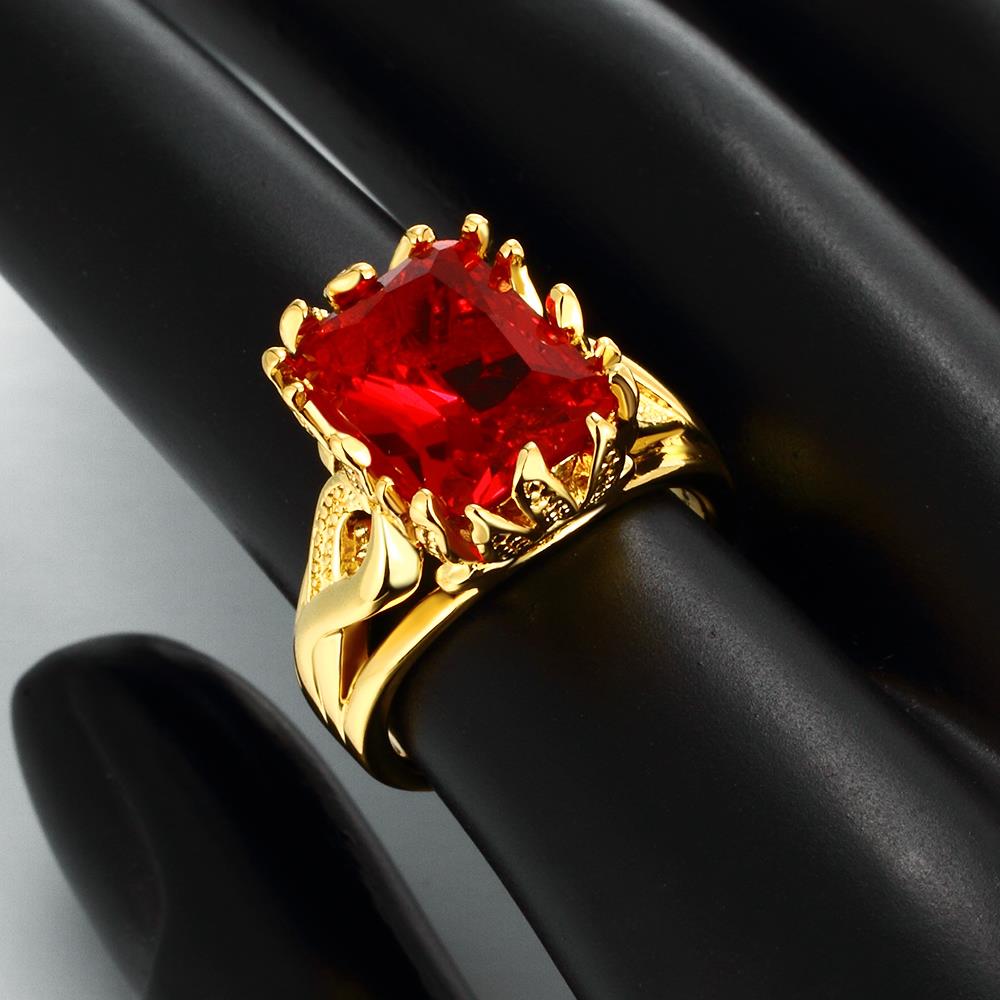 Wholesale wedding rings Classic 24K Gold Plated red Cubic Zirconia Luxury Ladies Party engagement jewelry Best Mother's Gift TGCZR053 4