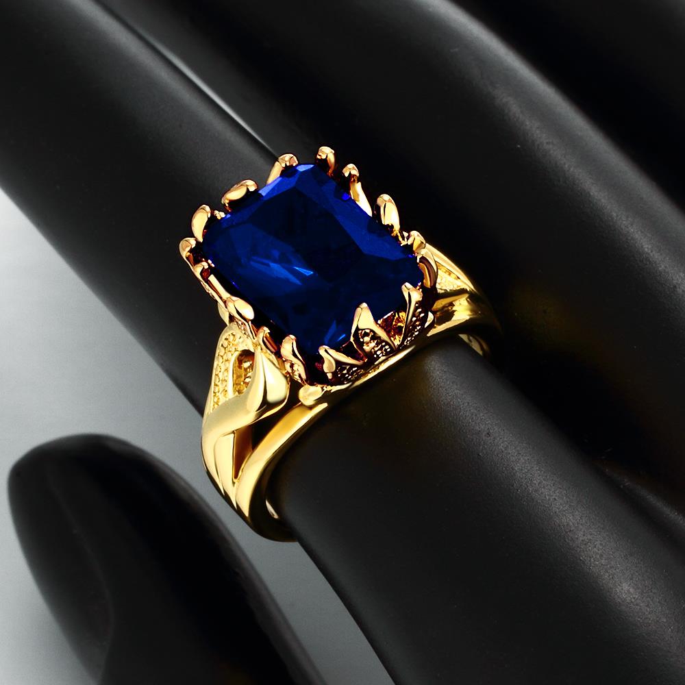 Wholesale wedding rings Classic 24K Gold Plated big blue Cubic Zirconia Luxury Ladies Party engagement jewelry Mother's Gift TGCZR059 2
