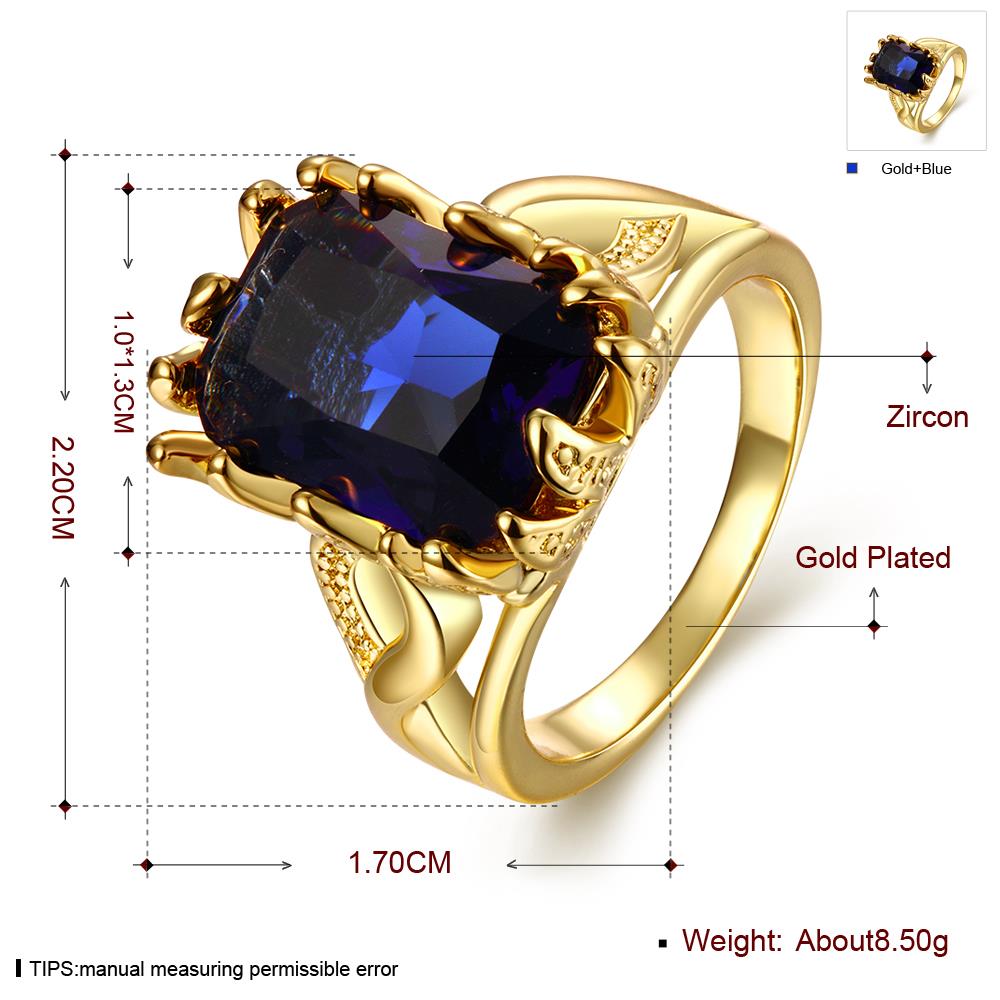 Wholesale wedding rings Classic 24K Gold Plated big blue Cubic Zirconia Luxury Ladies Party engagement jewelry Mother's Gift TGCZR059 3