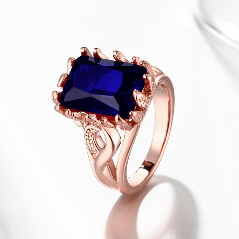 Wholesale wedding rings Classic rose gold big blue Cubic Zirconia Luxury Ladies Party engagement jewelry Mother's Gift TGCZR062 1