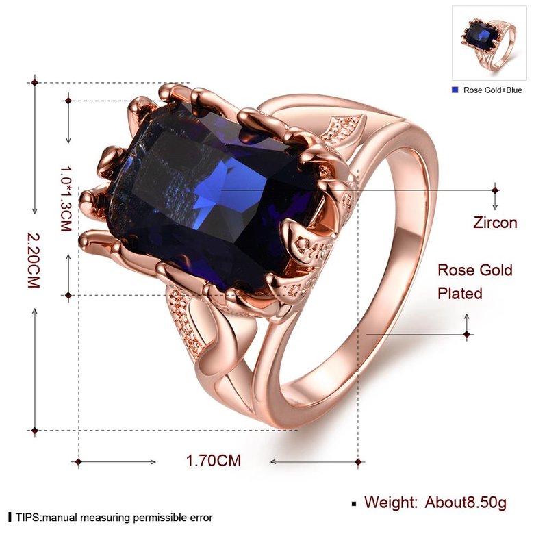 Wholesale wedding rings Classic rose gold big blue Cubic Zirconia Luxury Ladies Party engagement jewelry Mother's Gift TGCZR062 3