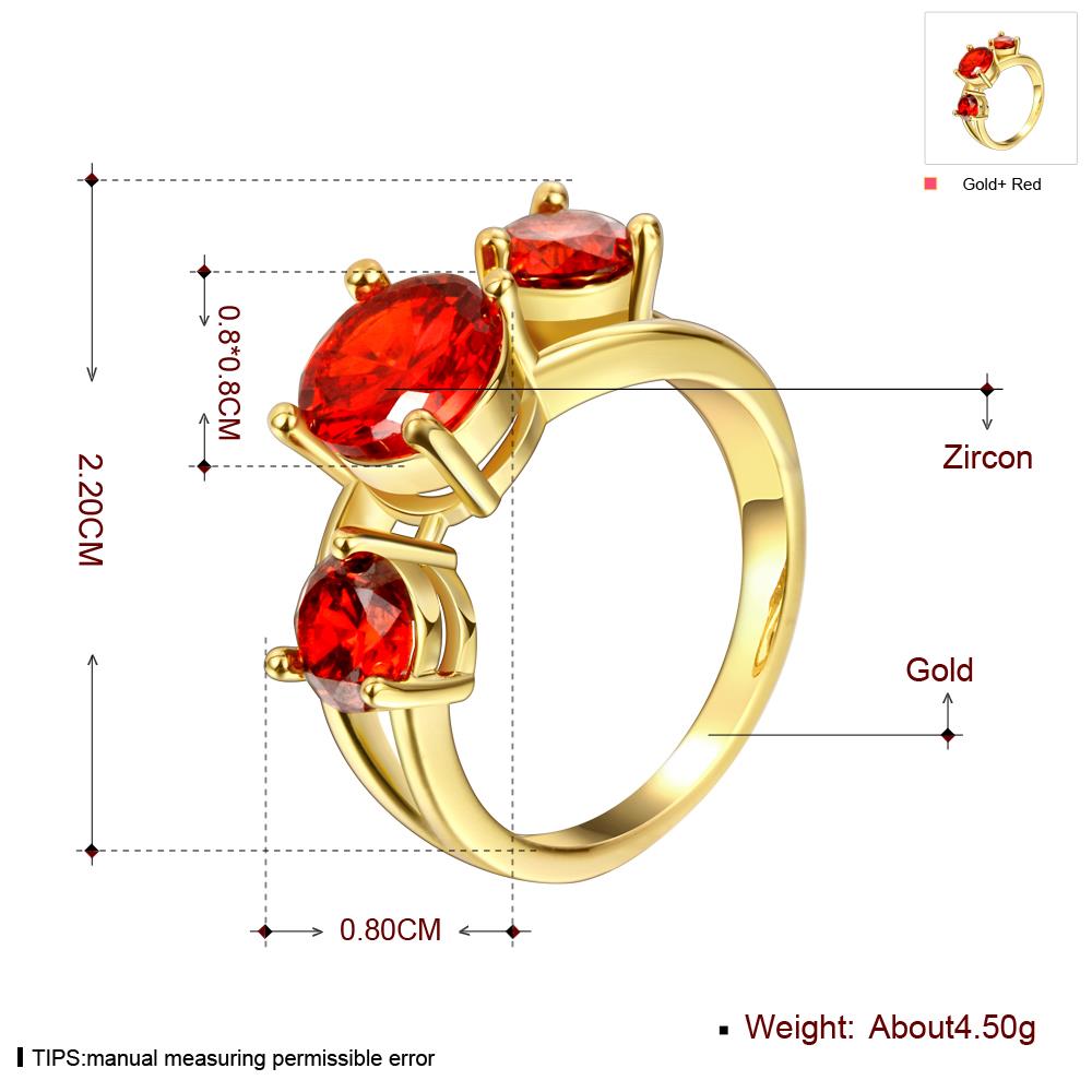 Wholesale Classic 24K Gold Round red CZ Ring Luxury Ladies Party engagement wedding jewelry Best Mother's Gift TGCZR081 0