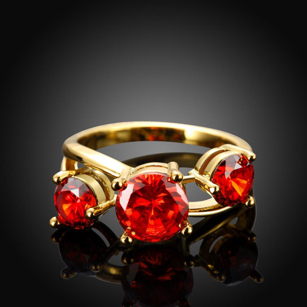 Wholesale Classic 24K Gold Round red CZ Ring Luxury Ladies Party engagement wedding jewelry Best Mother's Gift TGCZR081 1