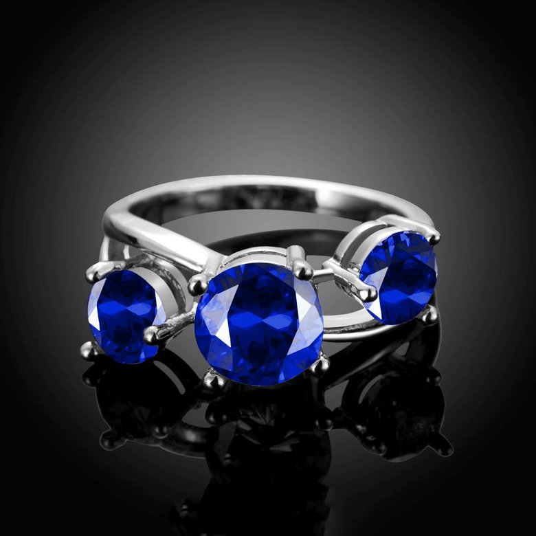 Wholesale Classic Platinum Round blue CZ Ring Luxury Ladies Party engagement wedding jewelry Best Mother's Gift TGCZR085 4