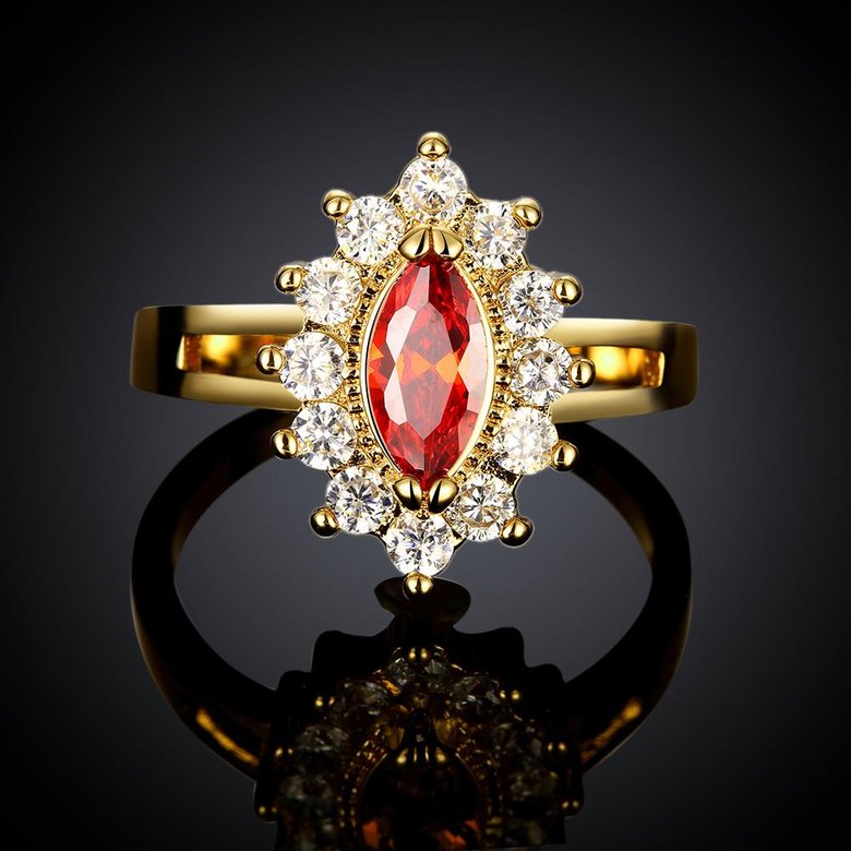 Wholesale Fashion jewelry from China Trendy red flower AAA+ Cubic zircon Ring For Women Romantic Style 24 k Gold color Hot jewelry TGCZR228 0