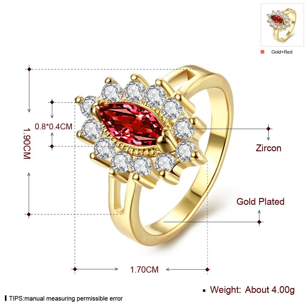 Wholesale Fashion jewelry from China Trendy red flower AAA+ Cubic zircon Ring For Women Romantic Style 24 k Gold color Hot jewelry TGCZR228 4