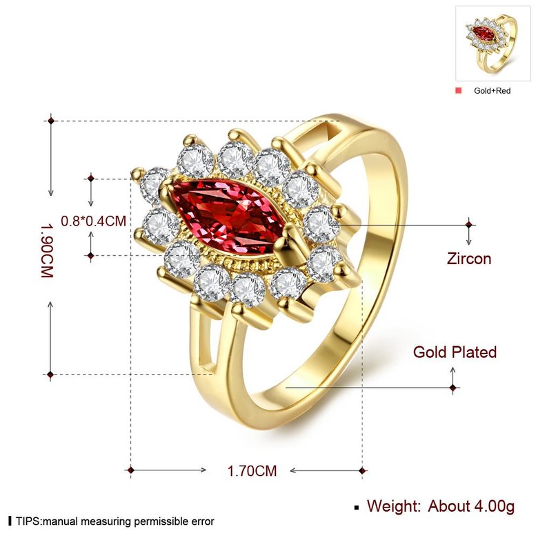 Wholesale Fashion jewelry from China Trendy red flower AAA+ Cubic zircon Ring For Women Romantic Style 24 k Gold color Hot jewelry TGCZR228 4