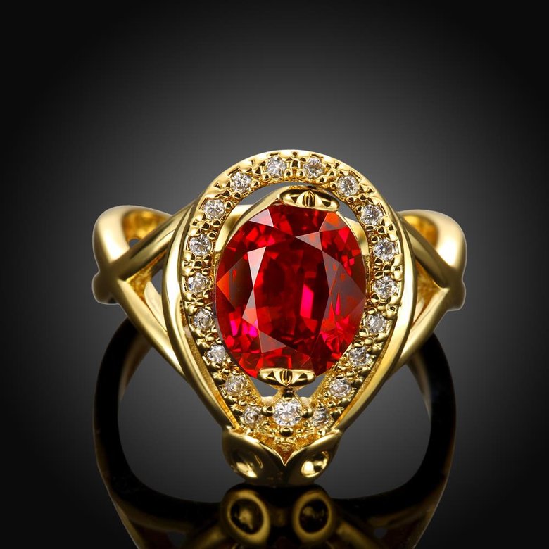 Wholesale Hot selling Red Ruby round Gemstone Wedding zircon Ring For Women Bridal Fine Jewelry Engagement 24k Gold Ring TGCZR243 1