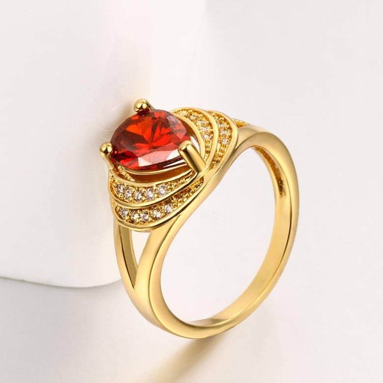 Wholesale Classic Hot selling Red Ruby water drop Gemstone Wedding Ring For Women Bridal Fine Jewelry Engagement 24k Gold Ring TGCZR255 4