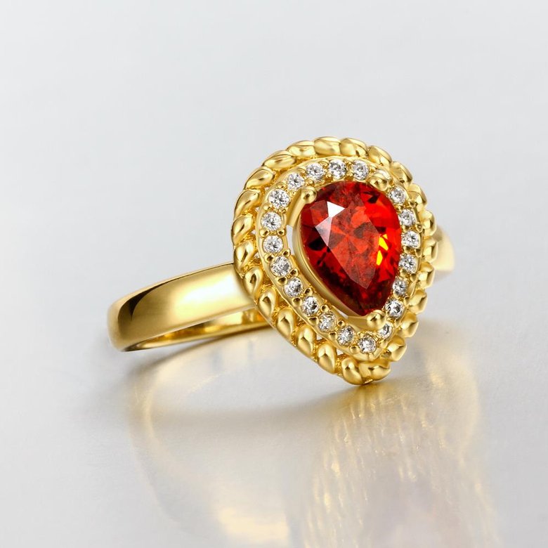 Wholesale Classic Hot selling Red Ruby water drop Gemstone Wedding Ring For Women Bridal Fine Jewelry Engagement 24K Gold Ring TGCZR267 3