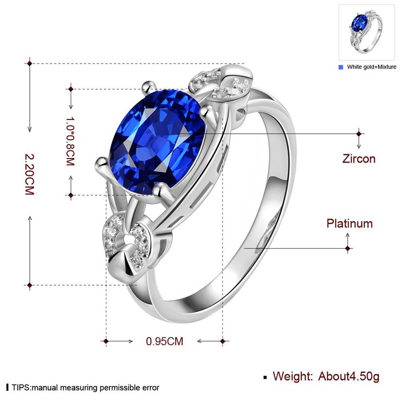 Wholesale Romantic platinum Court style big blue zircon Luxurious Classic Engagement Ring wedding party Ring For Women TGCZR286 2