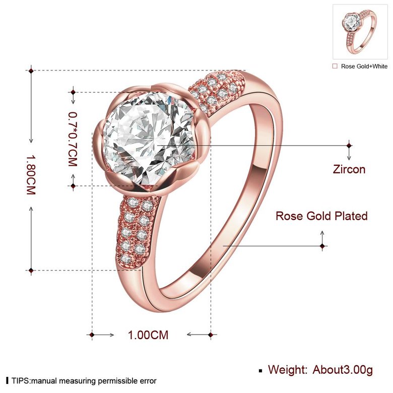 Wholesale Fashion Romantic Rose Gold Plated rose flower white CZ Ring nobility Luxury Ladies Party engagement jewelry Best Mother's Gift  TGCZR290 0