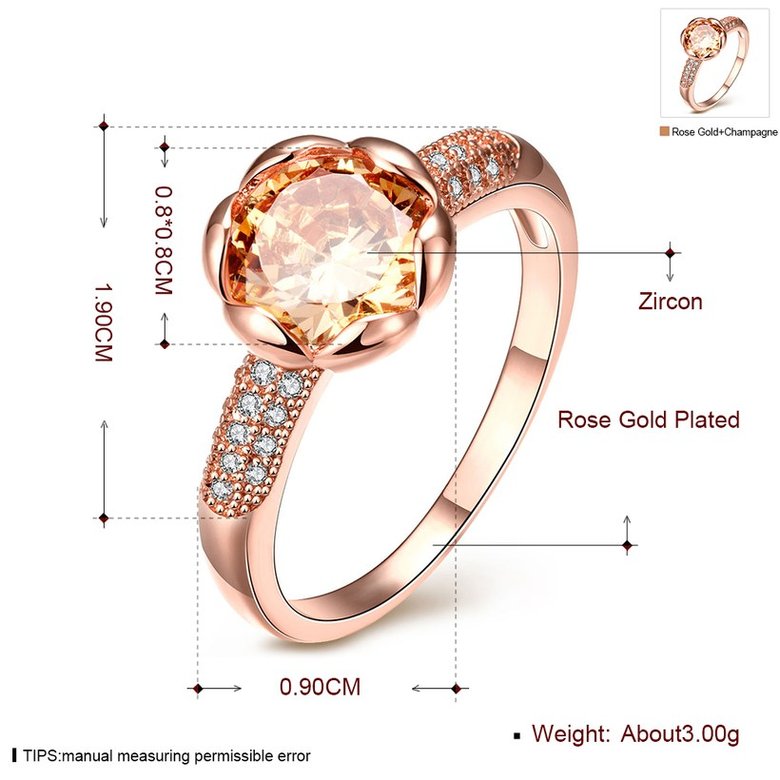 Wholesale Fashion Romantic Rose Gold Plated champagne CZ Ring nobility Luxury Ladies Party engagement jewelry Best Mother's Gift TGCZR018 0