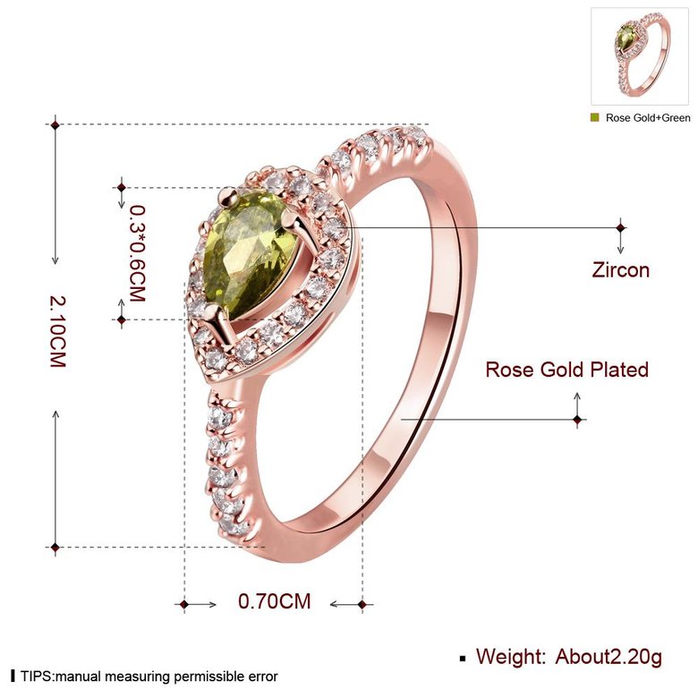 Wholesale Classic Rose Gold Water Drop Green CZ Ring for women Multi-Color Jewelry Rings Wedding Valentine's Day Gift TGCZR309 0