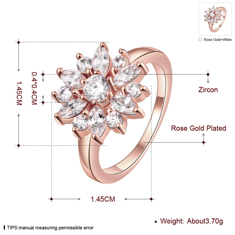 Wholesale Clearance sale New Fashion Wedding Flower Jewelry White Zircon Rose Gold Color Ring Christmas Gifts Elegant Gift TGCZR315 0