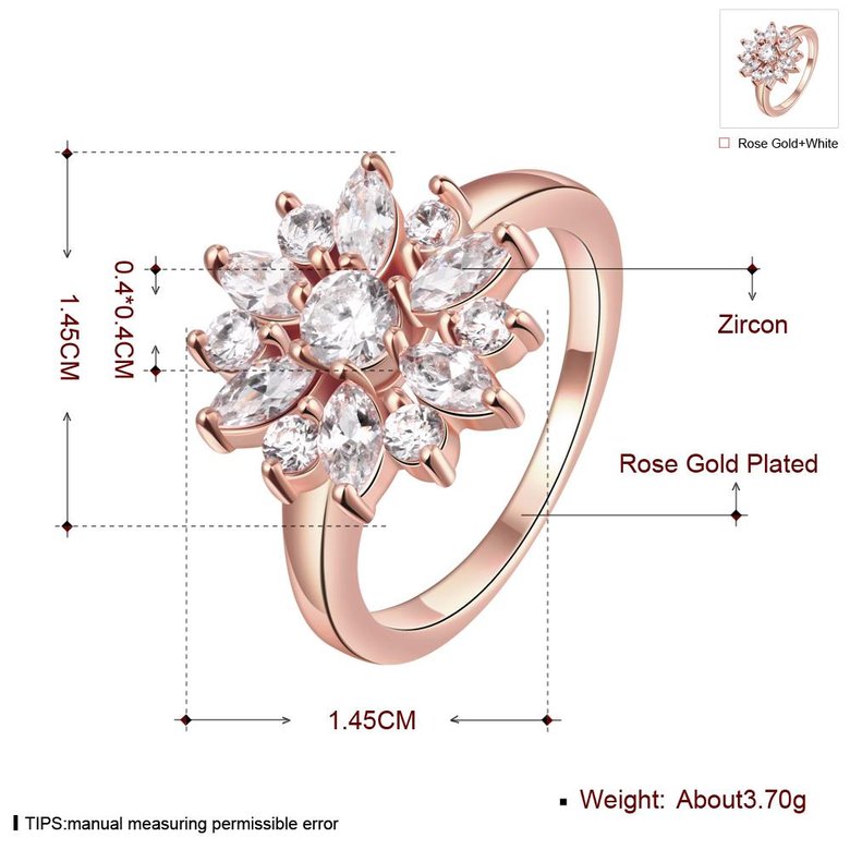 Wholesale Clearance sale New Fashion Wedding Flower Jewelry White Zircon Rose Gold Color Ring Christmas Gifts Elegant Gift TGCZR315 0