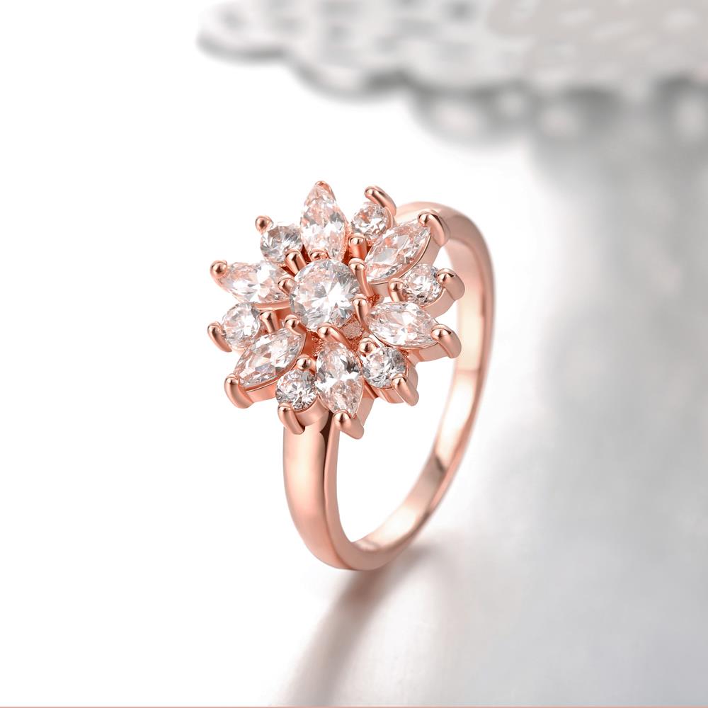 Wholesale Clearance sale New Fashion Wedding Flower Jewelry White Zircon Rose Gold Color Ring Christmas Gifts Elegant Gift TGCZR315 2