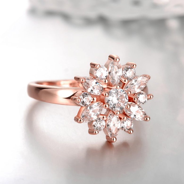 Wholesale Clearance sale New Fashion Wedding Flower Jewelry White Zircon Rose Gold Color Ring Christmas Gifts Elegant Gift TGCZR315 3